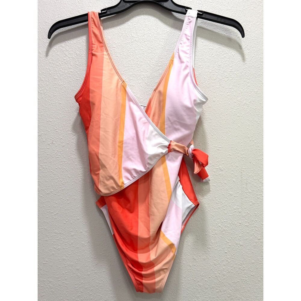 Summer Mac Womens 1 Piece Orange & Pink Striped Bathing Suit Size Small
